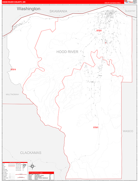 Hood River County, OR Zip Code Wall Map